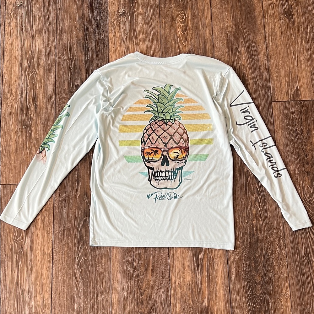 Reel Skinz UV/SPF 50 Virgin Islands Pineapple Skull Long Sleeve Shirt Mens Small